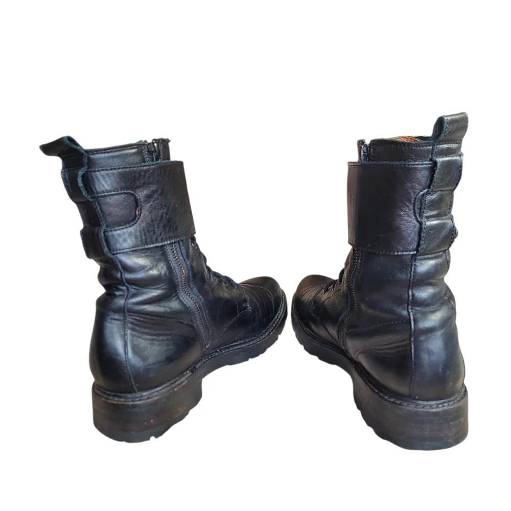 Frye Julie Biker Engineer Black Leather Lace-up Lug Sole Boots - Picture 7 of 15